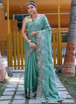 Silk Teal Green Wedding Wear Embroidery Work Saree